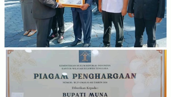 Luar Biasa, Bupati Muna Raih Dua Penghargaan dari Kementerian Hukum